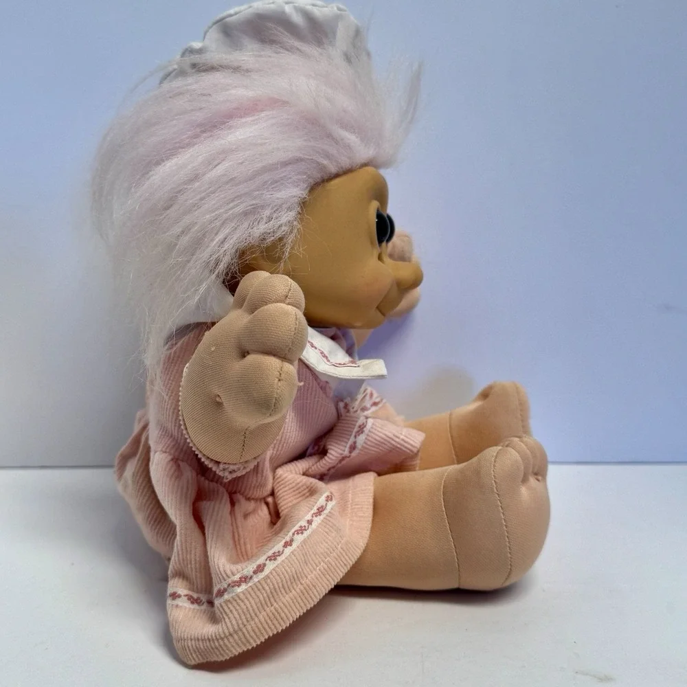 Vtg Russ Berrie Baby Girl Troll Pink Hair Blue Eyes Dress‎ Plush Doll Toy 12